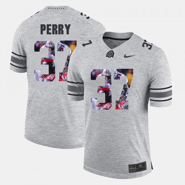 Ohio State Buckeyes Joshua Perry Men's #37 Gray Pictorial Gridiron Fashion College Football Jersey 2404HHWY2